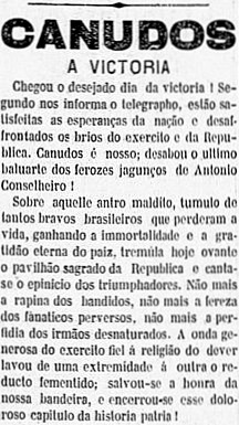 Foto do trecho de uma matéria sobre a guerra de canudos