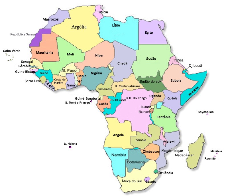 Mapa político do continente Africano