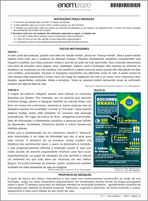 instruções redação do ENEM
