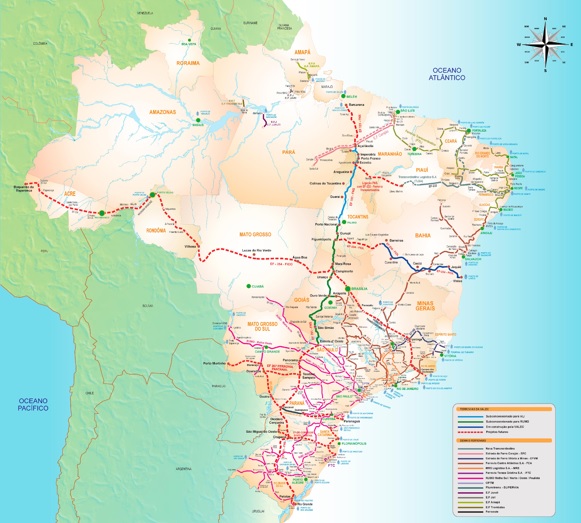 Mapa ferroviário do Brasil